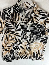 Vintage Iolani Hawaiian Shirt Women  s Large Black Floral Camp w/Free shipping