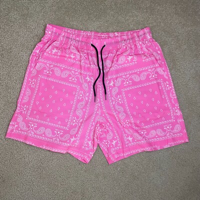 Men's Paisley/Bandana Design Shorts, Drawstring Waist, Active-Wear Summer Shorts