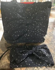 Kate spade on purpose bow tote/wristlet Starry Night Fabric Dark Blue RARE NWT!
