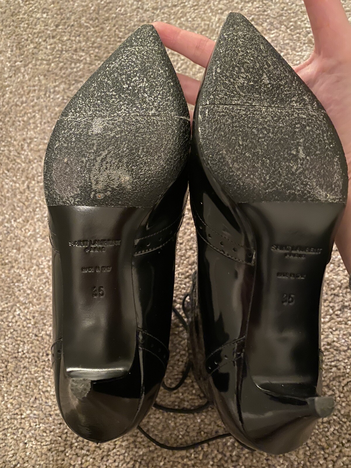 YSL Saint Laurent stivaletti neri stringati pelle verniciata taglia 5 35