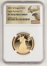 2021 $25 1/2 Oz GOLD EAGLE PROOF COIN T2 NGC PF70 Ultra Cameo Type 2 KEY Date 5809.98 per troy oz