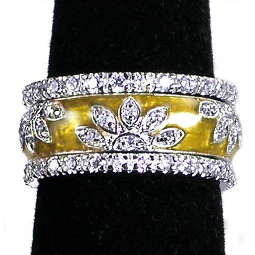 ANILLO BANDA CIRCONITA FLORAL ESMALTE ORO AMARILLO_TALLA-9__925 Plata de Ley - Imagen 7 de 8