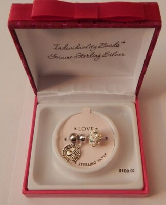 Sterling Silber Individualität Perlen Charm 3er Set - Liebe NEU