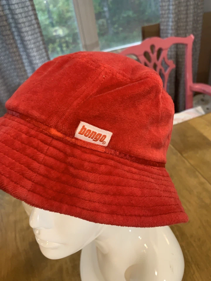 Vintage Bongo 1980's Red Velour Bucket/Sailer Hat One Size Fits Most - Image 3 of 4