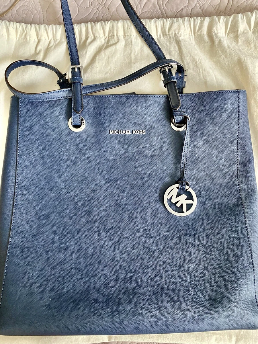 MICHAEL KORS JET SET LARGE TRAVEL TOTE NAVY SAFFIANO LEATHER