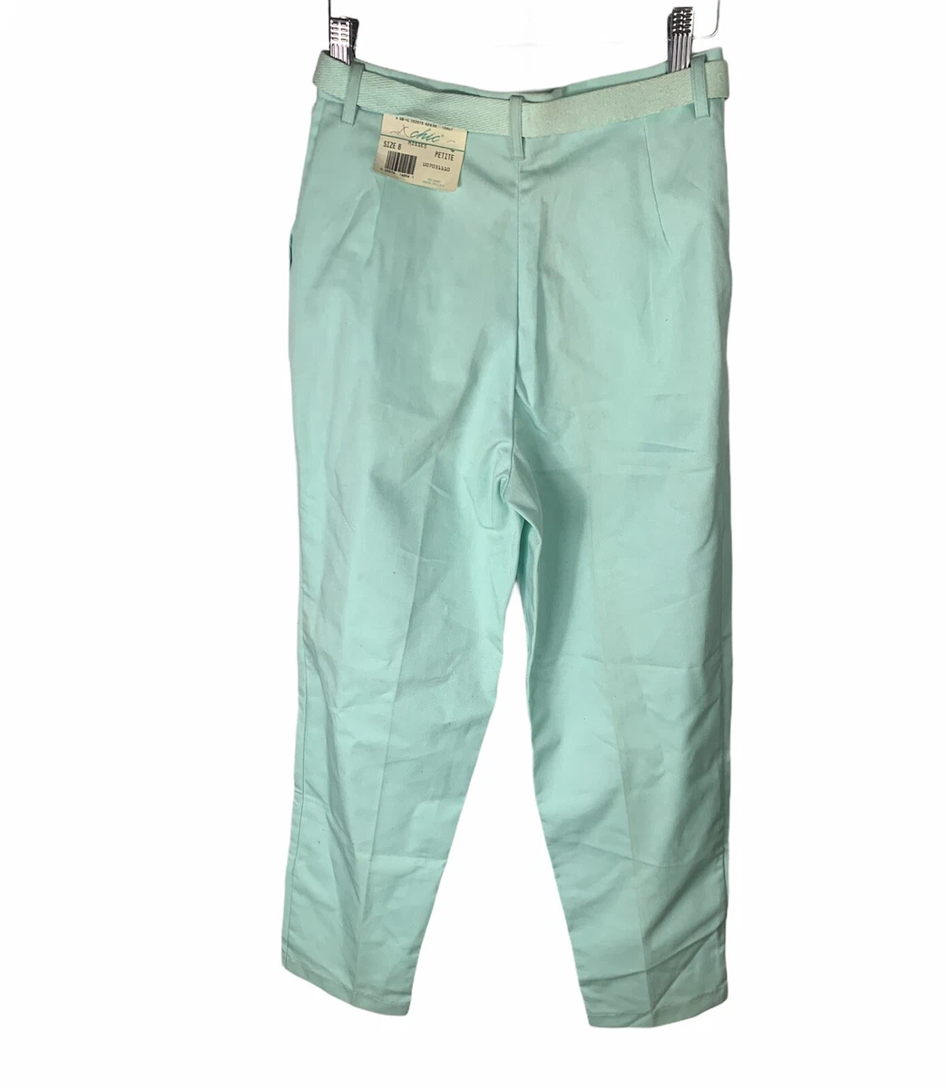 New Vintage Chic Womens Petite 8P High Waisted Cotton Pleated Khaki Pants Mint