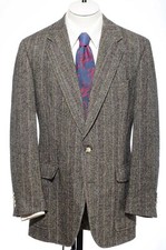 40L Long Hart Schaffner  Marx Gray Herringbone Wool Patch Pocket Sport Coat M