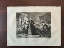  ANTIQUE ORIGINAL B/W ENGRAVING-THE LADY'S TAILOR- 1870 CA