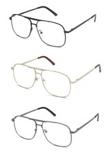 EYE ZOOM 3 Pack Readers Metal Frame Square Aviator Style Geek Reading Glasses