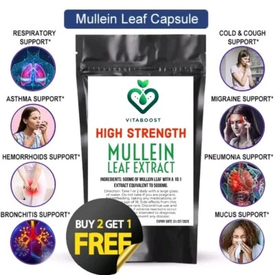 VITA BOOST Mullein Leaf Capsules For Lung Cleanse Cough Relief Immune Health Max Strength