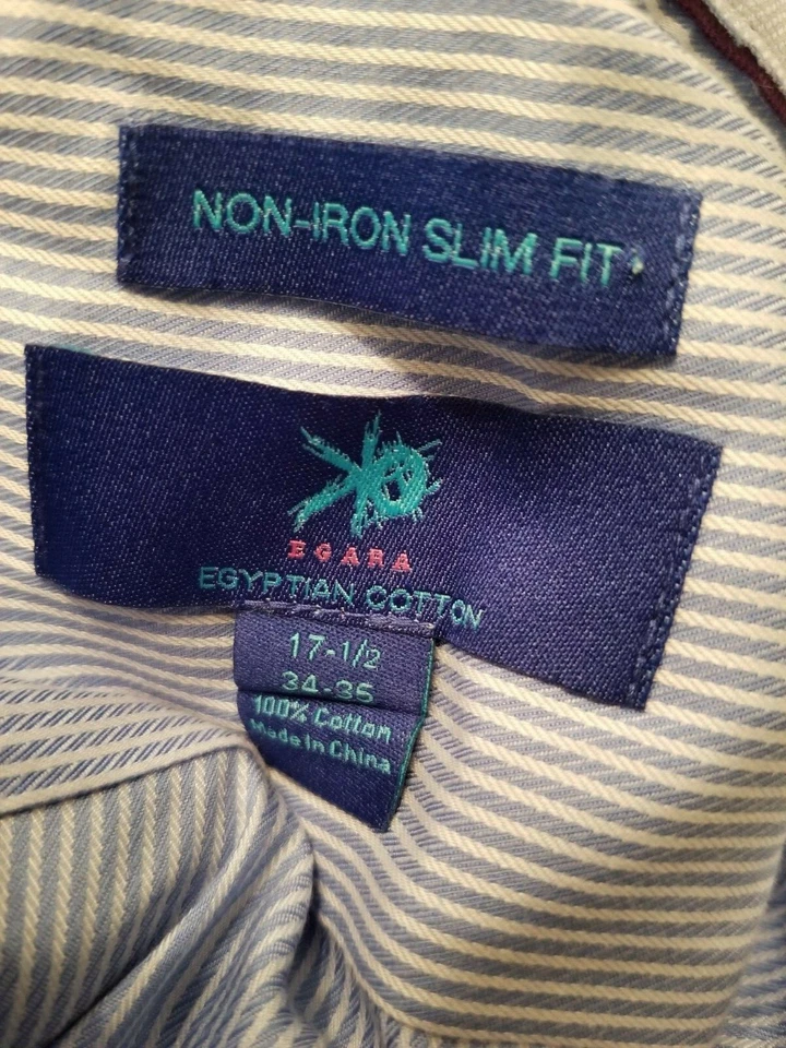 Camisa Egara Hombre Talla 17.5 34/35 Azul Blanco Rayas Foto 2 de 4