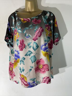 Damen Monsoon mittelfarbige Blumen Kurzarm Freizeit Satin Hemd Bluse