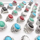 50pcs Mens Womens Vintage Jewelry Rings Silver Plated Turquoise Stone Wholesale