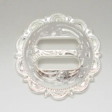 WESTERN SADDLE HEADSTALL BRIGHT SILVER ENGRAVED SCALLOPED SLOTTED CONCHO 1-1/2"