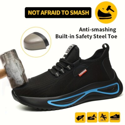 Durable Anti-Smashing Steel Toe Work Boots Breathable Fabric Upper Rubber Sole