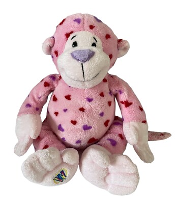 GANZ Webkinz  Plush Love Monkey  11''  Stuffed Pink Red & Purple Hearts No Code