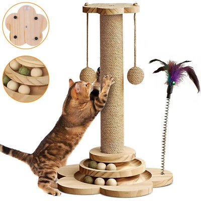 Cat Scratching Post Multifunctional Cat Scratch Post with Solid Wooden Base Ball
