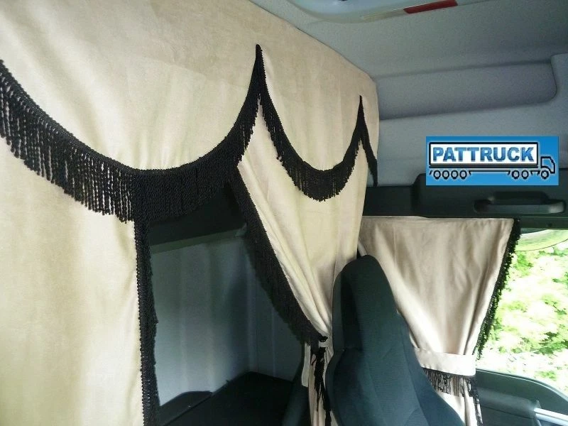 TRUCK CURTAINS FULL SET FIT DAF XF SUPER SPACE-CAB BEIGE WITH BLACK STRINGS