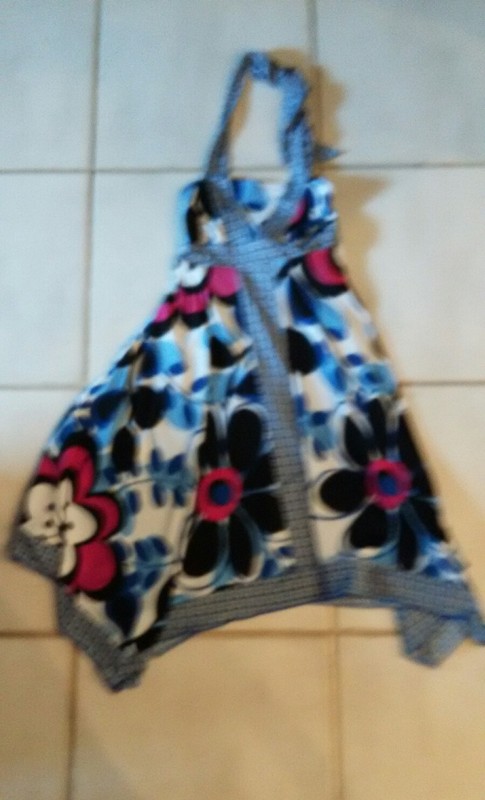 Girls sz 10 summer halter type summer dress Candies blue pink white