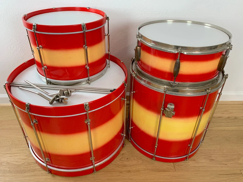 DECOLITE 4-Pc Drum Kit 60s 13-16-20-5x14 Snare 60s Vtg Gretsch Shells Red Yellow - Image 3 of 4