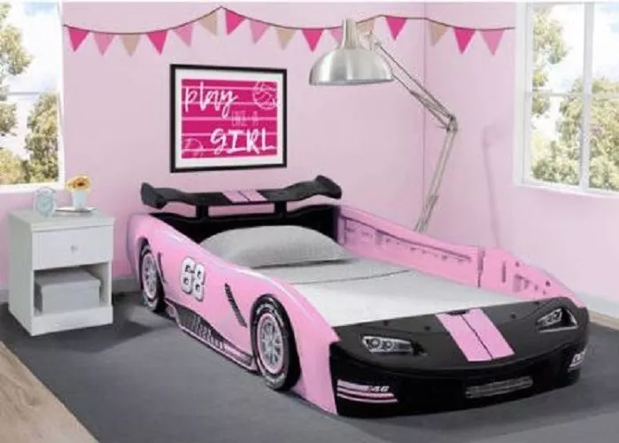 Car Bed Frame Race Twin Size Toddler Kids Boy Girls Bedroom
