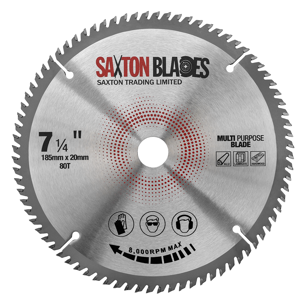 Saxton 185mm x 80T x 20B Circular Saw Blade Aluminium Laminate fits Evolution