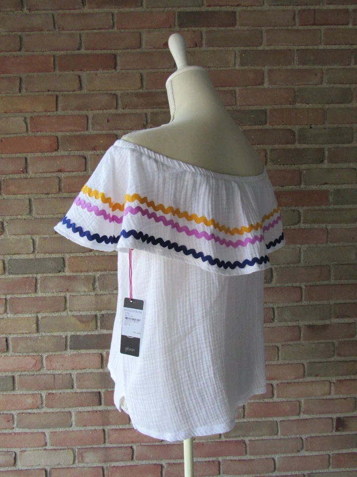 Top Fuera del Hombro Mujer L Blanco Gibson x Hi Sugarplum! Santa Fe Rickrack Foto 4 de 4