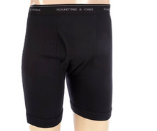 RoundTree Yorke Men's Cotton Extended Leg Knit Boxer Briefs, Black, 34.