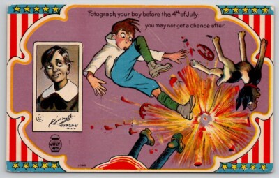 July 4th Boy Dog Fireworks Explotion Fotograph Before Its Too Late Postcard N26