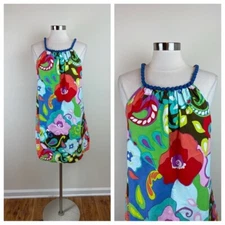 Sweet Sinammon Colorful Blue Green Red White Retro Floral Dress Women Medium