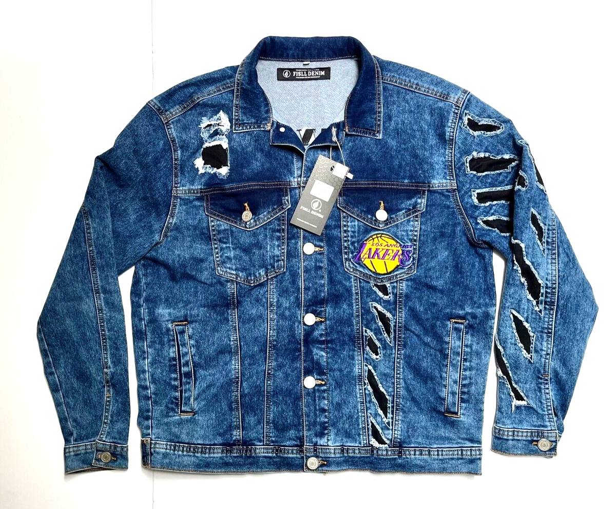 New w/Tag Los Angeles Lakers NBA Men's Large Fisll Denim Jacket | eBay