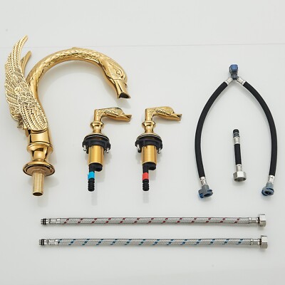 8 Inch Widespread Gold Bathroom Sink Faucet – 3 Hole, 2 Handle, Waterfall Spout