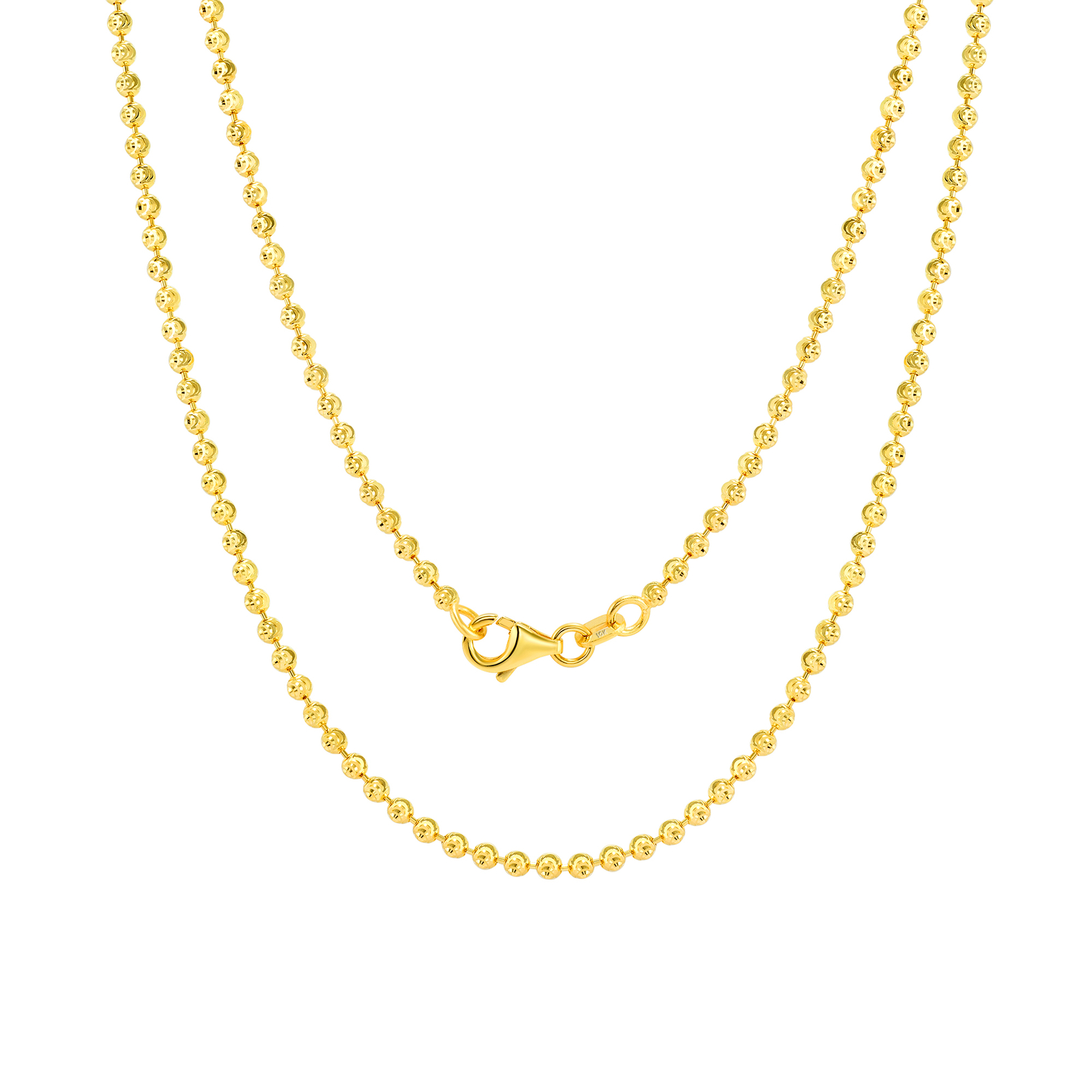 10K Yellow Gold Solid 2mm Moon Diamond Cut Ball Bead Chain Link