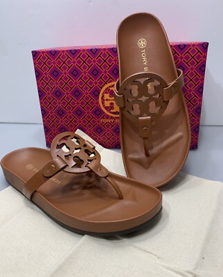 Tory Burch ブラウン トングサンダル Tory Burch Miller Cloud Thong Sandals Leather/ Aged Camello/ US