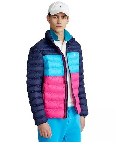 Polo Ralph Lauren Men S Navy Multi Colorblock Packable Water Repellent Jacket L Ebay