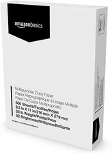 Amazon Basics Multipurpose Copy Printer Paper, 8.5 x 11 Inch 20Lb Paper - 1 Ream