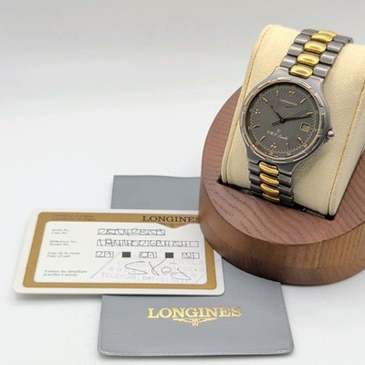 Vintage Longines Conquest V.H.P. Titan 4026 Quarzuhr graues Zifferblatt Papiere