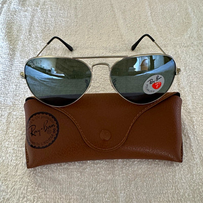 Ray-Ban Aviator Men's Polarized Sunglasses Silver Metal Frame Green Glass Lens