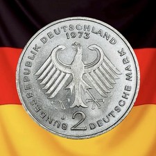 1973 J Germany 2 Mark - Konrad Adenauer - AU/UNC - Combined Ship