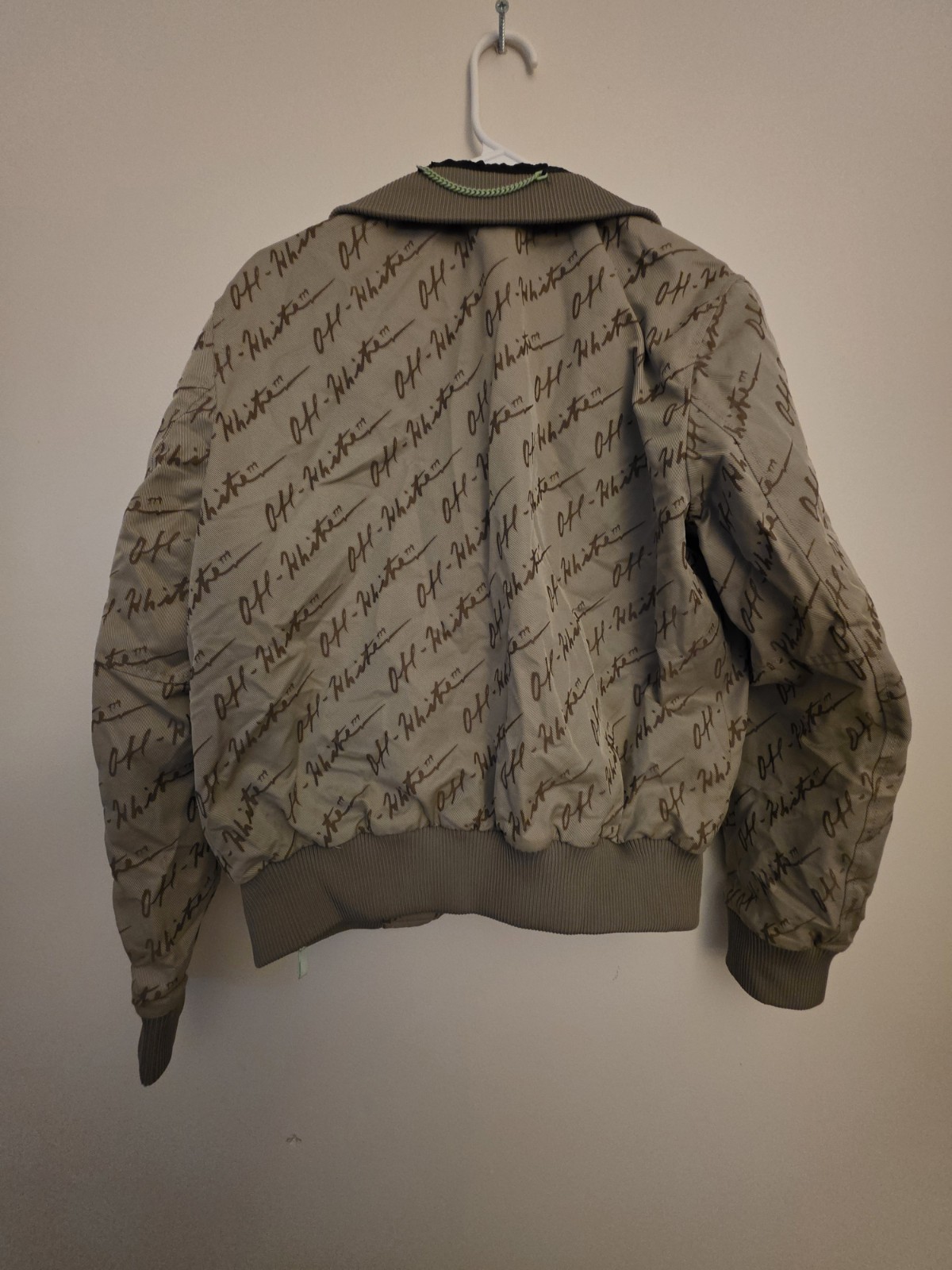 Off-White Logo Print Button Bomber Jacket Beige B… - image 2