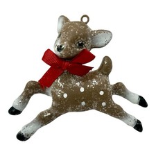 Vintage Glittered Leaping Fawn Deer Christmas Ornament with Red Bow