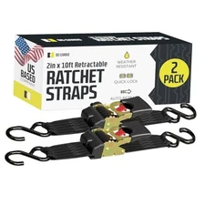 DC Cargo Mall Auto Retractable Ratchet Straps (2-Pack) 2” x 10ft, Super Heavy 