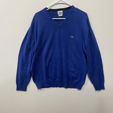 Lacoste Mens Royal Blue V Neck Long Sleeve Cotton Sweater Size 7