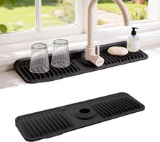 Faucet Mat for Kitchen Sink, 17.7"X5.5" Silicone Sink Splash Guard with Soap Hol