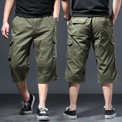 2026Herren Baumwolle Gummibund Cargo Shorts 3/4 Hose Viele Taschen Caprihose NEW