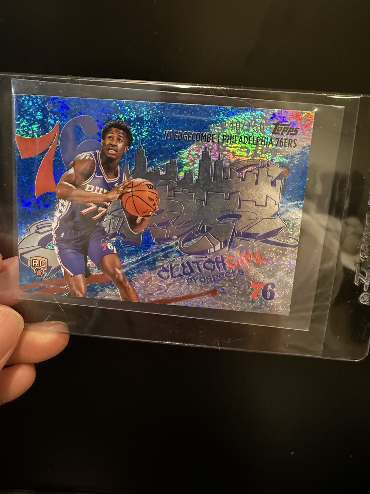 2025-26 Topps VJ Edgecombe Clutch City Prospects Blue Holo Foil 38/150 NBA RC