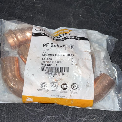 Streamline PF 02847 Mueller PRS Fittings 1" Copper 90' Elbow Qty 5    (zc)