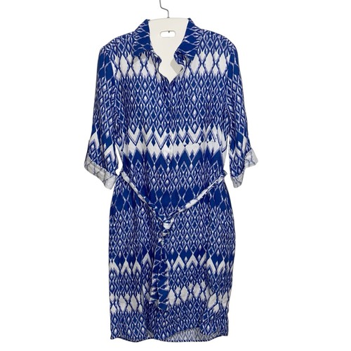 Jaeger, Jaeger Shirt Dress Womens Size 8 US 100% Linen Belted Pockets Roll Tab Coastal
