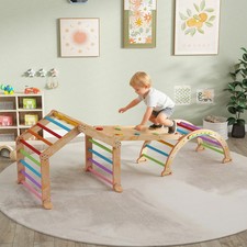 AIYAPLAY 9-in-1 Wooden Toddler Climbing Frame with Slide & Arch