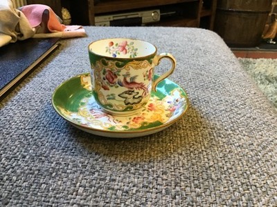MINTON VINTAGE ANTIKE GRÜNE KAKADUS KAFFEETASSE UND UNTERTASSE